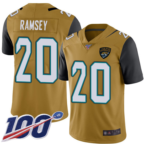 Nike Jacksonville Jaguars #20 Jalen Ramsey Gold Men Stitched NFL Limited Rush 100th Season Jersey